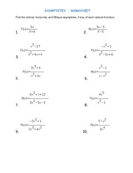 Characteristics of functions worksheet answer key.  List asymptotes as equations. ...