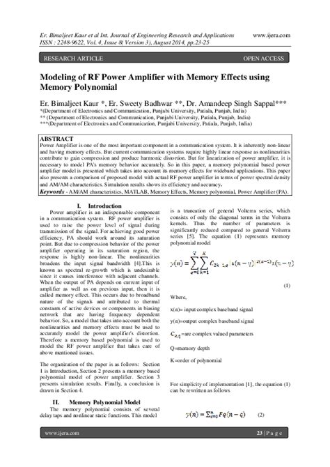 Characterization and modeling of memory effects in RF power …