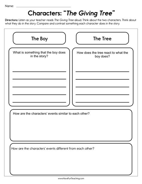 Characters The Giving Tree Worksheet Have Fun Teaching
