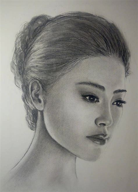 Charcoal drawing asian woman. .  ...
