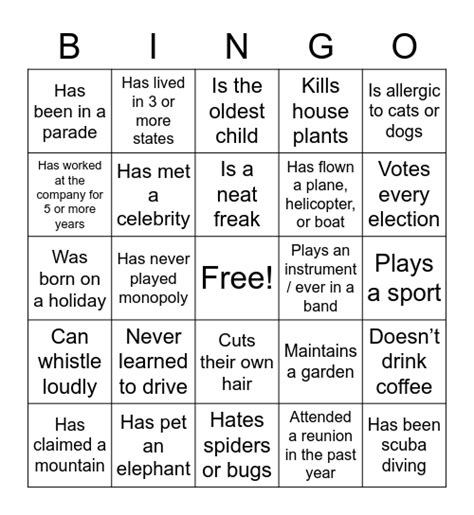 Charitable Giving Team Bingo Card