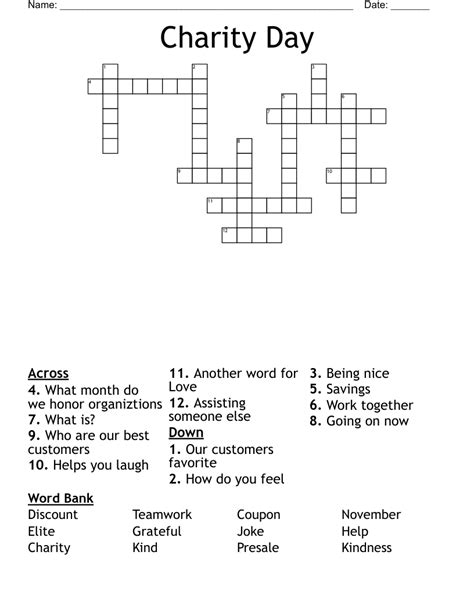 Charitable donation crossword clue. Crossword Clue. The Crosswordleak.com system found 25 answers for charity fundraiser crossword clue. Our system collect crossword clues from most populer crossword, cryptic puzzle, quick/small crossword that found in Daily Mail, Daily Telegraph, Daily Express, Daily Mirror, Herald-Sun, The Courier-Mail and others popular newspaper. 