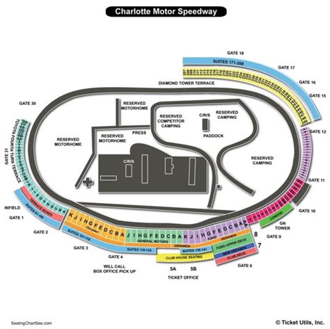 Charlotte motor speedway seating chart rows. Nice seats. Good view of oval, decent view of infield. Ideal for watching battles exiting infield onto oval turn 1. Be aware of poles for above suites may slightly obstruct view. Wasn't a big deal for me. These seats would keep you dry/out of the sun. 