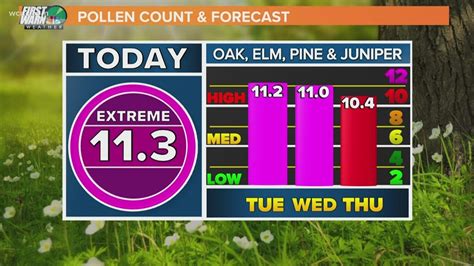Charlotte nc pollen count. Meanwhile, Britt suggests the following tips to help those suffering from allergies during our state’s peak pollen season: Avoid spending time outdoors when … 