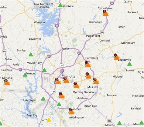 At one point Thursday night, over 7,000 Duke Energy customers lost power in Charlotte, according to the company's outage map. By 10 a.. By 10 a.. Friday, the number of outages was less than 1,000.. 