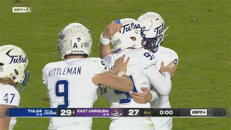 Chase Meyer’s third field goal of second half lifts Tulsa to 29-27 win over East Carolina