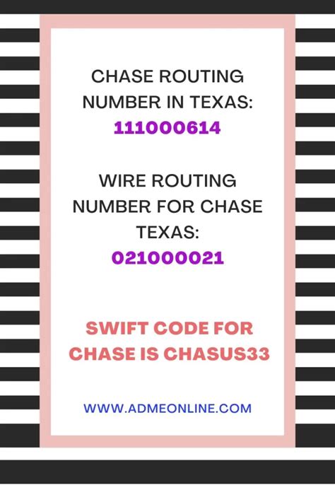 Chase Routing Number in Texas is 111000614 Myfin.us