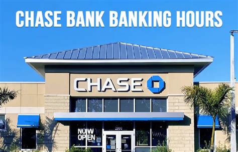 Chase banking hours for Monday through Friday are as follows: Monday: 9 a.m. to 6 p.m. Tuesday: 9 a.m. to 6 p.m. Wednesday: 9 a.m. to 6 p.m. Continue reading Thursday Friday Saturday Sunday.... 