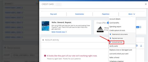 Click on the credit card account you want to add a Chase authorized user for. Click "More…". to see more options, followed by "Account services." From the Account services dropdown menu, click .... 