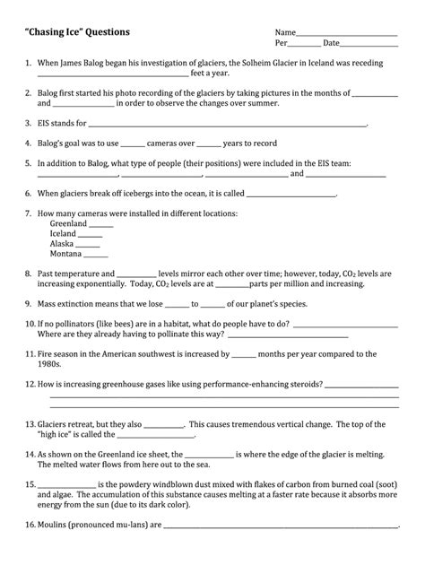 Chasing Ice Questions Answer Key PDF Form Fill Out and Sign Printable
