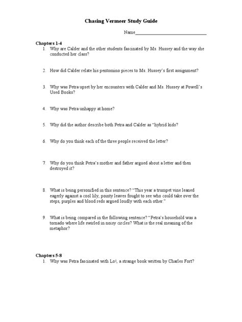 Chasing vermeer study guide questions and answers. - Art by committee a guide to advanced improvisation.