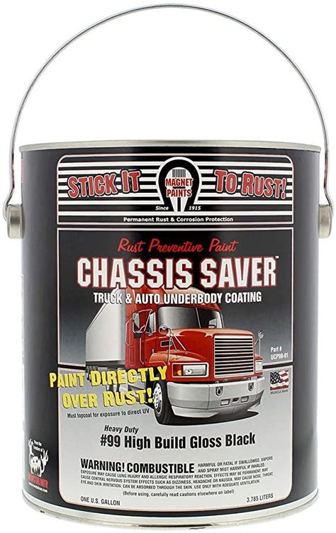 Chassis saver the best! Some like por 15 also. There is rustoleum industrial spray cans direct to metal. Find at NAPA for about $7 a can. Bigger size can too. Por 15 spray is twice that. Por 15 has a topcoat spray now too in gloss or semi gloss. Can you tell I work at napa. LOL. The paint isle is mine to up keep and stock.