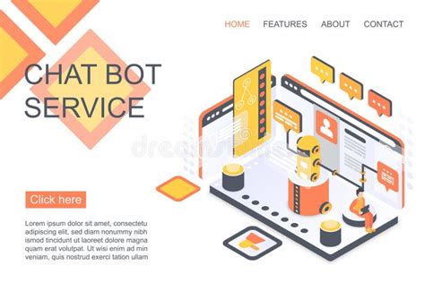 Chat Bot Service Isometric Vector Landing Page Template. Customer