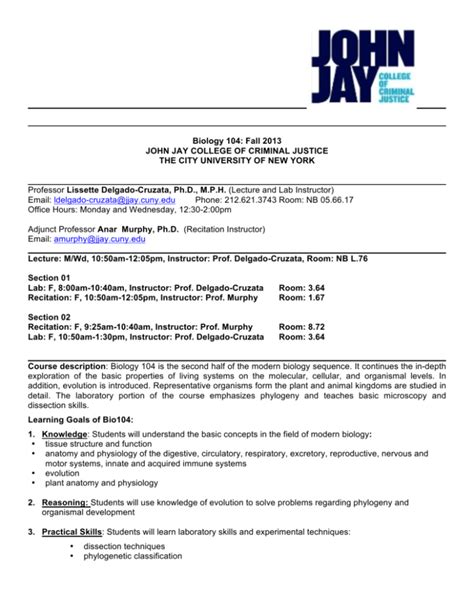 Che 104 Laboratory/Recitation* Schedule - John Jay College …