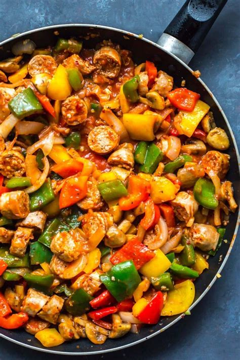 Cheap and healthy dinner ideas. 6. Low-Carb Chicken Sausage and Vegetable Skillet. Chicken sausage is an inexpensive protein and the staple of many great cheap dinner ideas. One of our faves is this low-carb chicken sausage and vegetable skillet, which lets you enjoy it with vitamin-packed, seasonal vegetables like zucchini and summer squash. 