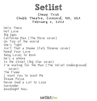 Cheap trick setlist. Earlier, Cheap Trick powered through a raucous 13-song opening set that packed in a power hour's worth of classics like "Dream Police," "Surrender" and "I Want You to Want Me." "Downed," from 1977 ... 