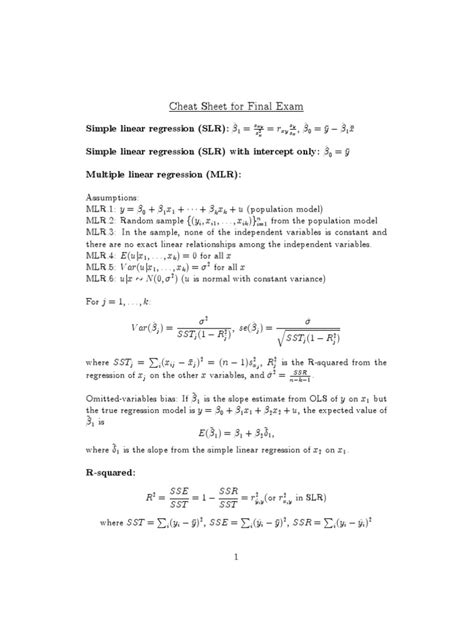 Cheat Sheet Econometrics Regression Analysis Scientific Theories