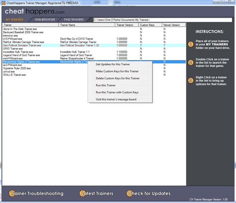 Cheat happens trainer template.  We have over 3.  Users may assign any numbe...