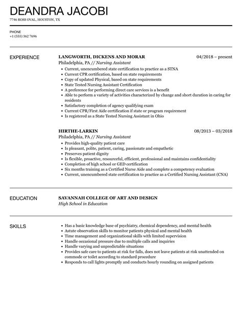 Check Out This Nursing Aide Assistant Resume Example