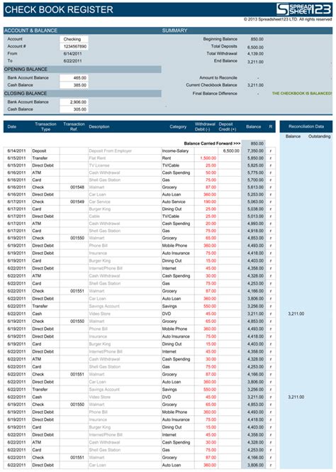 Check Register Book Template Excel Templates