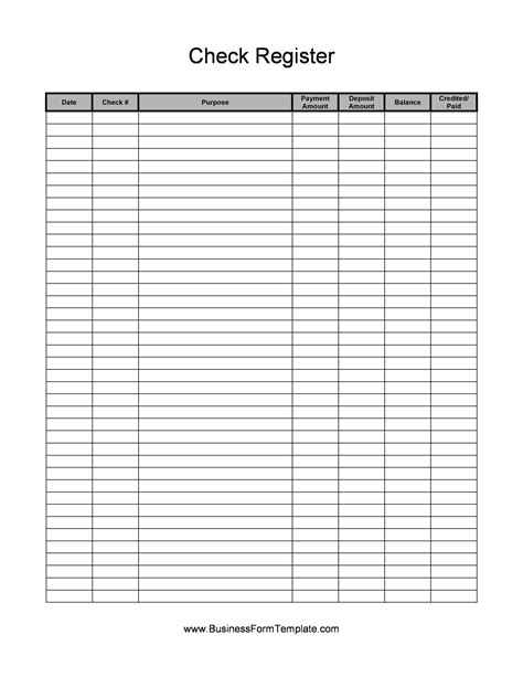 Check Register Template Free Download