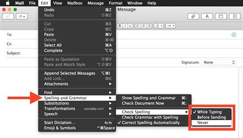 Check Spelling as You Type in Mac OS X Mail
