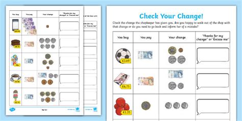 Check Your Change Money Maths Worksheet Primary Resource Ks2