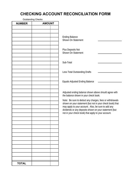 Checkbook Reconciliation Worksheets