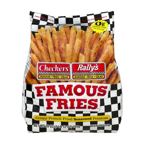 Checker fries. Checkers Rally's Famous Fries. 28 oz. $4.93 each ($0.18 / oz) Add to cart. Add Checkers Rally's Famous Fries to list. Add Checkers Rally's Famous Fries to list. Add to cart. Aisle 60. Victoria H‑E‑B plus! 6106 N. NAVARRO. Nearby stores View store map. Description. Checkers/Rally's is proud to now bring our one-of-a-kind fry to your home ... 