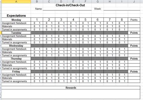 Checkin/CheckOut Secondary Excel example Classroom management plan