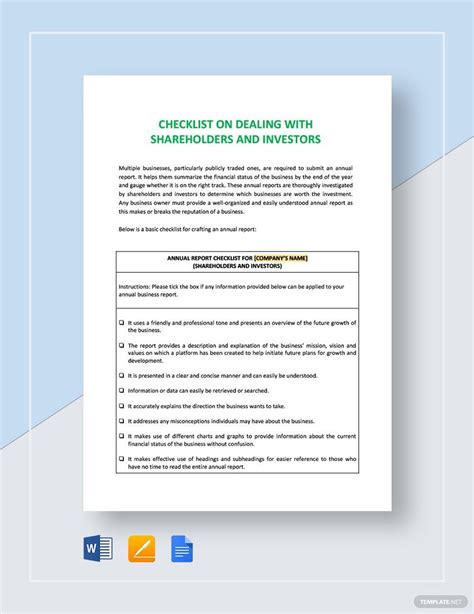 Checklist Dealing with Shareholders and Investors Template by