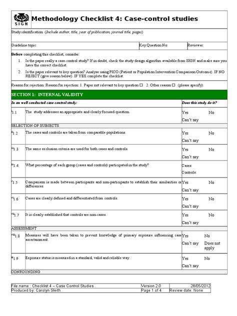 Checklist For Case Control Studies PDF Confounding Educational