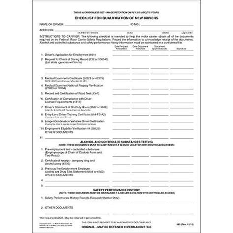 Checklist For Qualification Of New Drivers 20202021 Fill and Sign