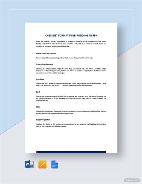 Checklist Sample Format for Responding to RFP Template Google Docs