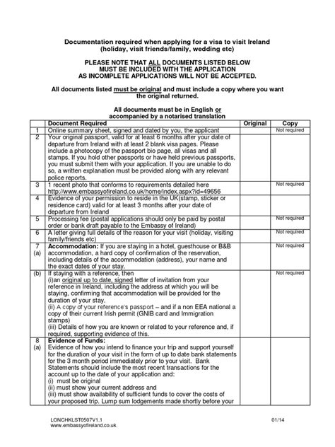 Checklist visit visa