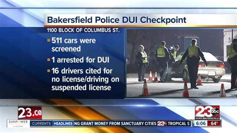BAKERSFIELD, Calif. (KERO) — The Bakersfield Police Department will be on the lookout for drivers under the influence on Friday, December 9th. There will be a DUI and Driver's License Checkpoint .... 