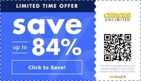 50% Off Checks Unlimited Coupon Code: (30 active) April 2024. Edited by: Nick Drewe +. This page contains the best Checks Unlimited coupon codes, curated by the Wethrift team. Save up to 65% off at Checks Unlimited. Save 50% off Storewide: The best Checks Unlimited coupon code is 3HDP. Added 17 days ago by Nick Drewe via social media.. 