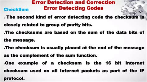 Checksum error detection example ppt. This presentation discusses checksums, which ar...