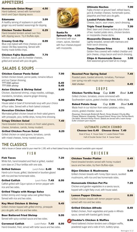 Cheddars Printable Menu