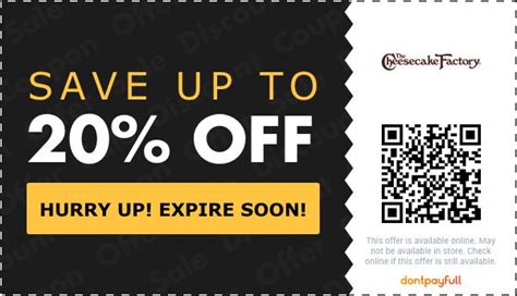 Cheesecake factory promo codes. Save up to $10 OFF with these current the cheesecake factory coupon code, free the cheesecake factory promo code and other discount voucher. There are 10 the cheesecake factory coupons available in April 2024. 