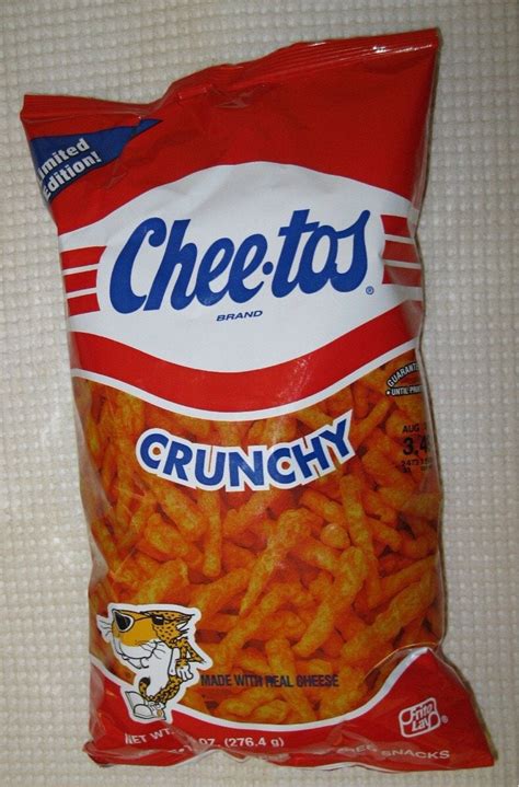 Cheetos old bag. CHEETOS Puffs Cheese Flavored Snacks, 1.375 oz | 8 Ct. 5. Free shipping, arrives in 3+ days. Cheetos Crunchy Cheese Cheddar Jalapeno Flavored Snack Chips, 3.25 oz Bag. 463. Free shipping, arrives in 3+ days. $ 258. 79.4 ¢/oz. Cheetos Crunchy Flamin' Hot Limon Cheese Flavored Snack Chips, 3.25 oz Bag. 