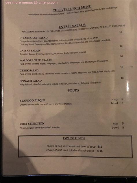 Cheeves bros menu. Planning a private event? Sit back and relax at Cheeves Brothers Steakhouse. Choose from open or prix fixe menu options. Let us help with wine... 