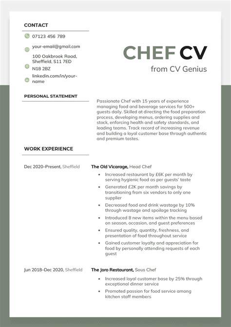 Chef CV Example & Writing Guide Template & 20+ Tips