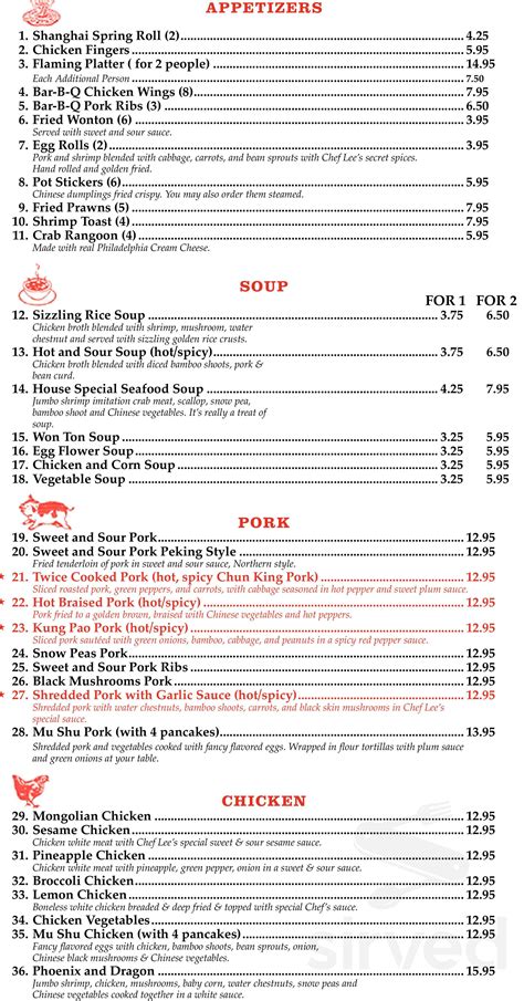 Chef Lee's Peking Restaurant « Back To Columbus, GA. 5.06 mi. Chinese $$ 706-653-8888. 6100 Bradley Park Dr, Columbus, GA 31904. Hours. Mon.. 