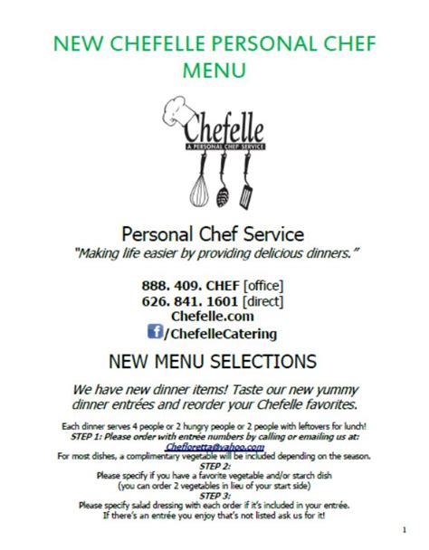 Chefelle Personal Chef Menu Chefelle Personal Chef and Catering