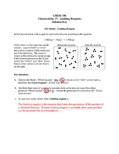 Chemactivity Limiting Reagents Answers