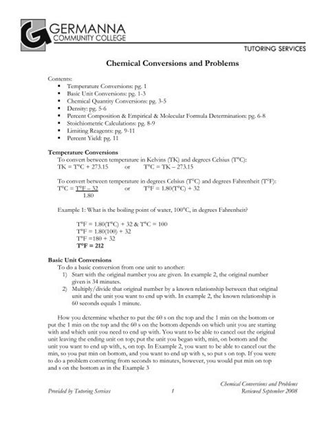 Chemical Conversions And Problems Germanna Community College