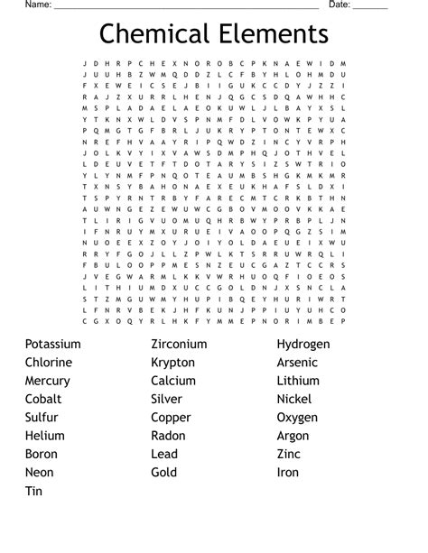 Chemical Elements Word Search WordMint