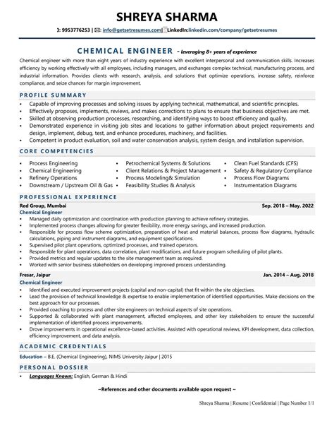 Chemical Engineer Resume Examples