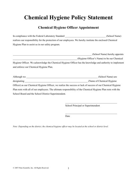 Chemical Hygiene Policy Statement - Vermont